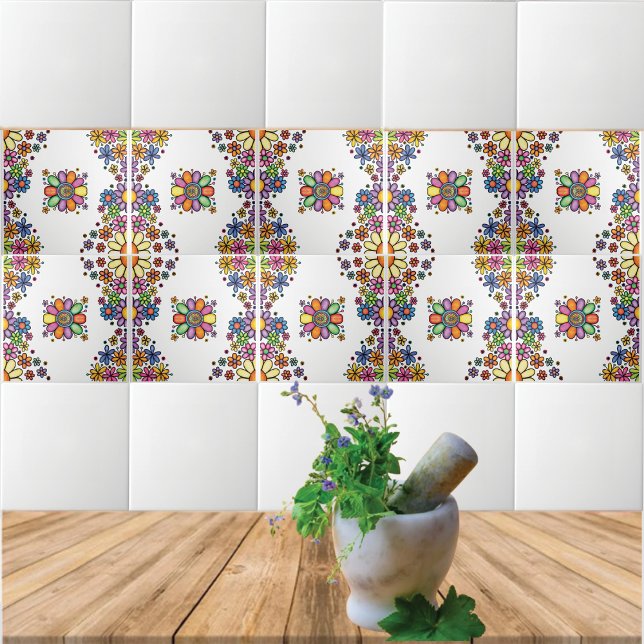 Hand Drawn Doodle Colourful Floral seamless patter Ceramic Tile (Creator Uploaded)