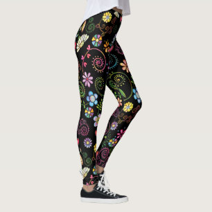 Hand Drawn Doodle Colourful Floral seamless patter Leggings