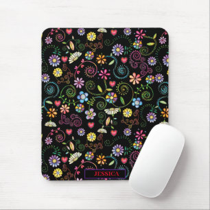 Hand Drawn Doodle Colourful Floral seamless patter Mouse Pad