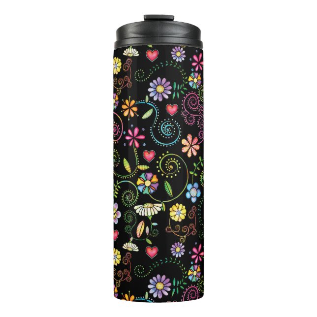 Hand Drawn Doodle Colourful Floral seamless patter Thermal Tumbler (Front)