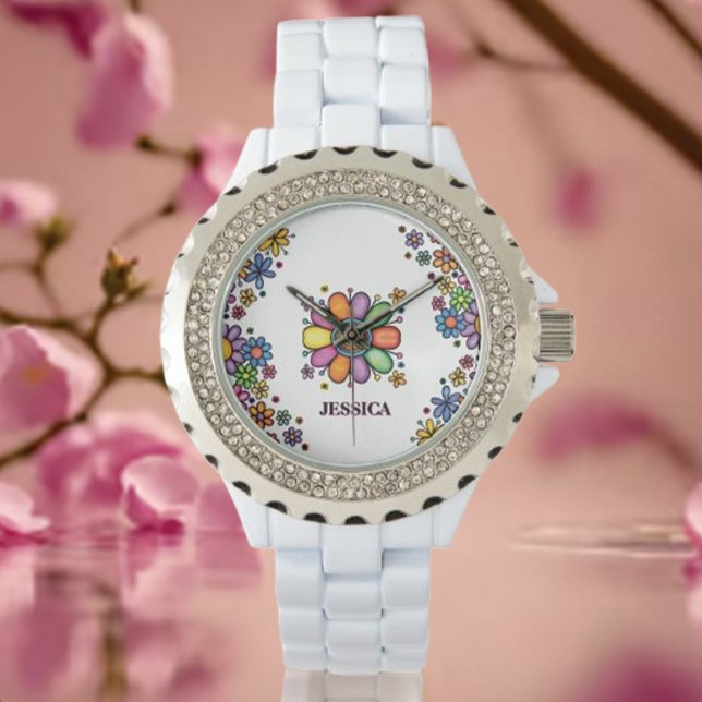 Hand Drawn Doodle Colourful Floral seamless patter Watch (Creator Uploaded)