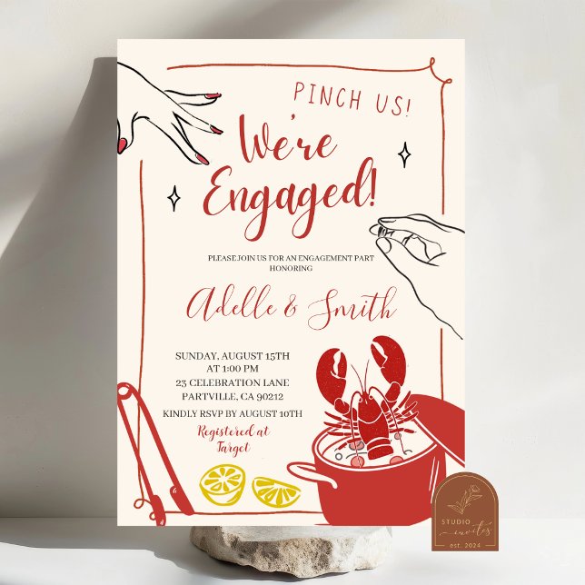 Hand Drawn Doodle crawfish boil engagement Invitation (Creator Uploaded)