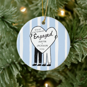 Hand Drawn Doodle Engaged Ceramic Ornament
