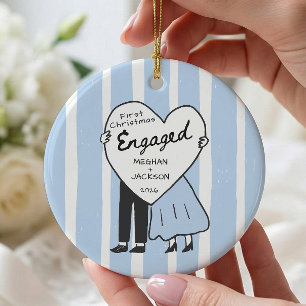 Hand Drawn Doodle Engaged Ceramic Ornament