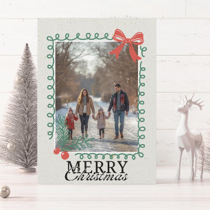 Hand-drawn doodle family photo Merry Christmas Holiday Card