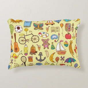 Hand-drawn doodle kids: vintage pattern. decorative cushion