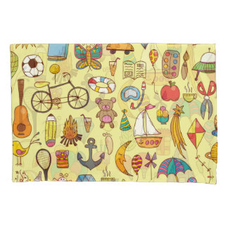 Hand-drawn doodle kids: vintage pattern. pillowcase