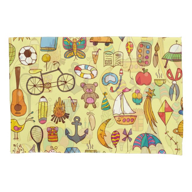 Hand-drawn doodle kids: vintage pattern. pillowcase (Front)