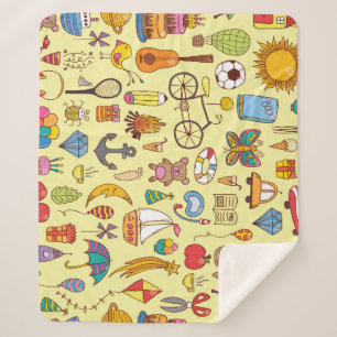 Hand-drawn doodle kids: vintage pattern. sherpa blanket