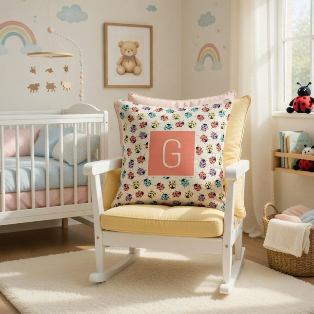 Hand Drawn Doodle Ladybugs Personalised Cushion (Creator Uploaded)