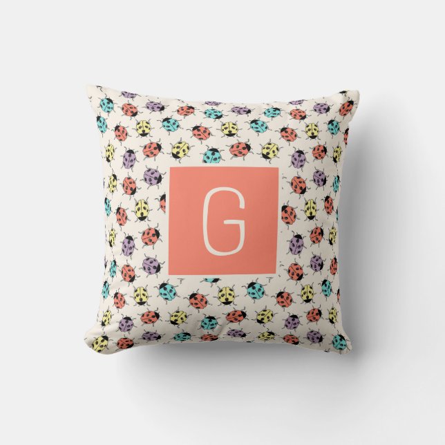 Hand Drawn Doodle Ladybugs Personalised Cushion (Front)