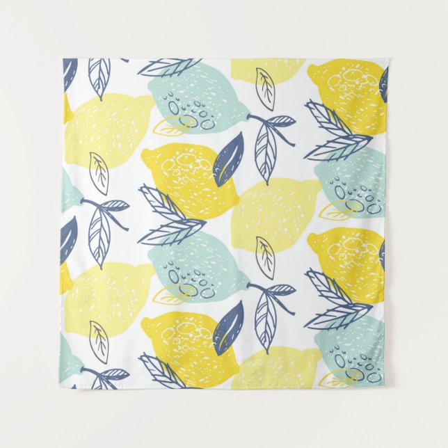Hand drawn doodle lemonade seamless pattern tapestry (Front)