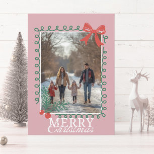 Hand-drawn doodle modern pink Merry Christmas  Holiday Card