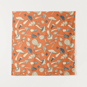 Hand drawn doodle mushroom Vintage seamless patter Tapestry