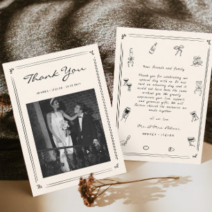 Hand Drawn Doodle Old Money Wedding Photo Thank You Card