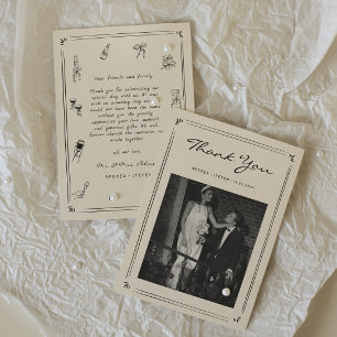 Hand Drawn Doodle Old Money Wedding Photo Thank You Card