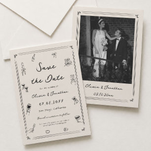 Hand Drawn Doodle Old Money Wedding Save the Date Invitation