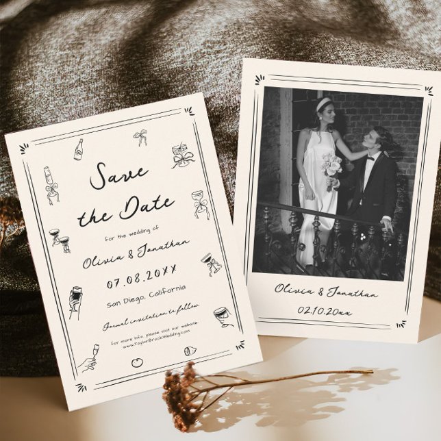 Hand Drawn Doodle Old Money Wedding Save the Date  Invitation (Creator Uploaded)