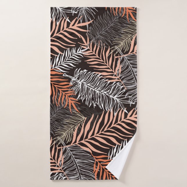 Hand drawn doodle palm leaves pattern bath towel (Bath Towel)