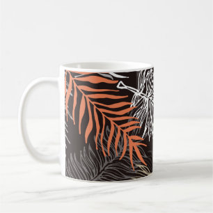 Hand drawn doodle palm leaves pattern coffee mug