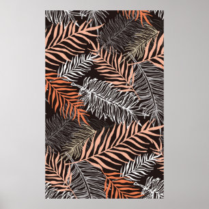 Hand drawn doodle palm leaves pattern poster