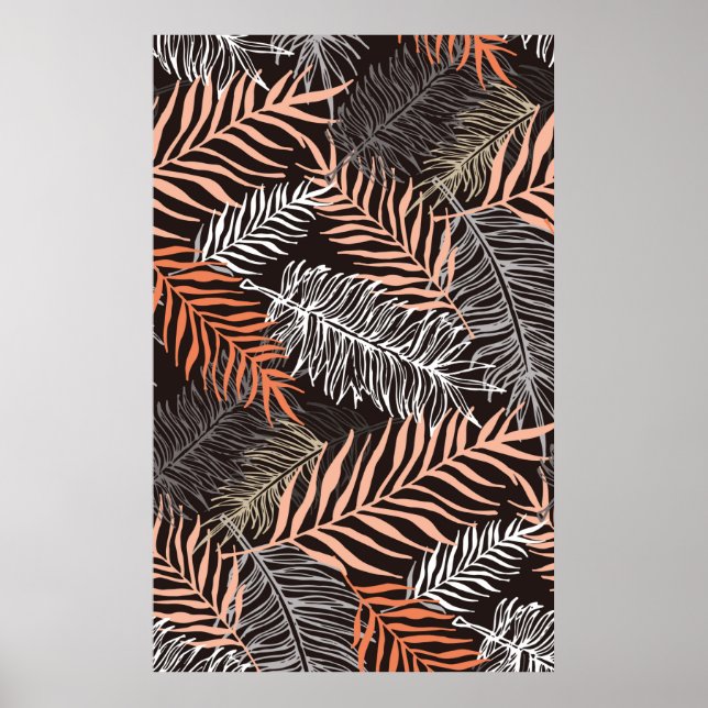 Hand drawn doodle palm leaves pattern poster (Front)