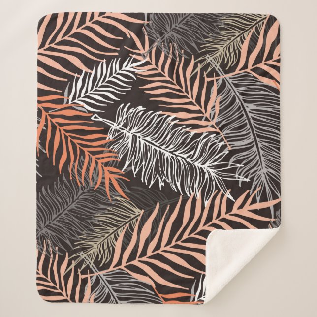 Hand drawn doodle palm leaves pattern sherpa blanket (Front)