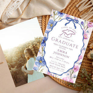 Hand drawn doodle Pastel Floral Graduation Party  Invitation