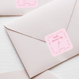 Hand Drawn Doodle Pink & Red Graduation Party Square Sticker