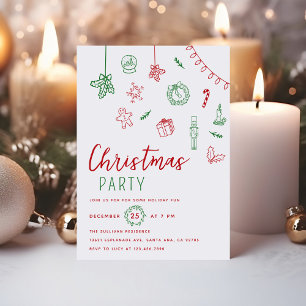 Hand Drawn Doodle Red and Green Christmas Party Invitation