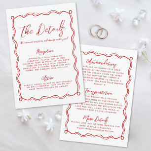Hand Drawn Doodle Red Whimsical Wedding Details Enclosure Card