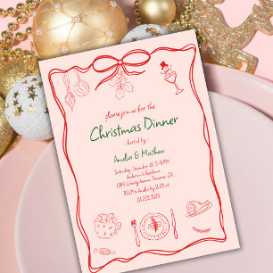 Hand Drawn Doodle Scribble Christmas Dinner  Invitation