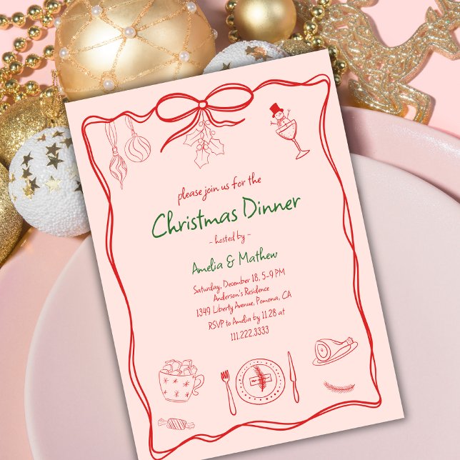 Hand Drawn Doodle Scribble Christmas Dinner  Invitation (Creator Uploaded)