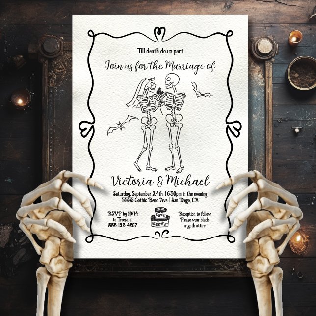 Hand drawn doodle Skeleton bride & Groom Wedding Invitation (Creator Uploaded)