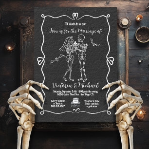 Hand drawn doodle Skeleton bride & Groom Wedding Invitation