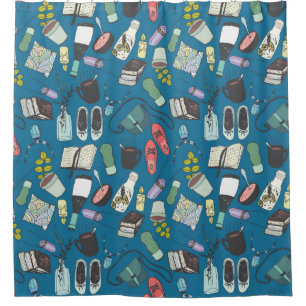 Hand drawn doodle sketch fashion illustration seam shower curtain