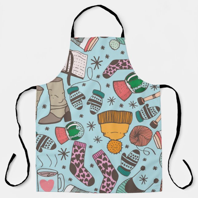 Hand drawn doodle sketch seamless pattern. Winter  Apron (Front)