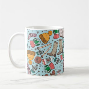 Hand drawn doodle sketch seamless pattern. Winter Coffee Mug