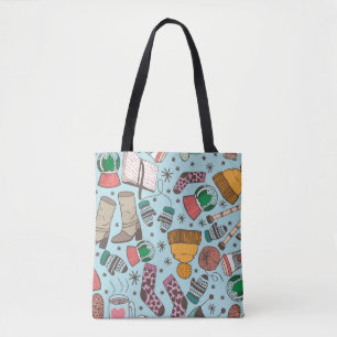 Hand drawn doodle sketch seamless pattern. Winter  Tote Bag