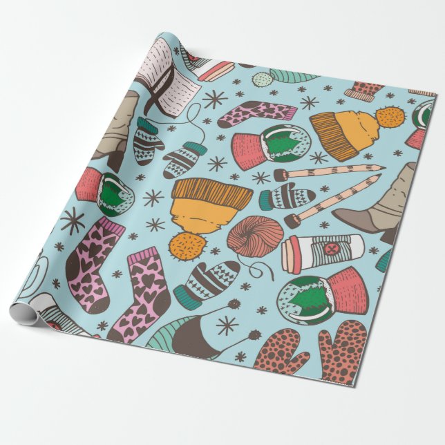 Hand drawn doodle sketch seamless pattern. Winter  Wrapping Paper (Unrolled)