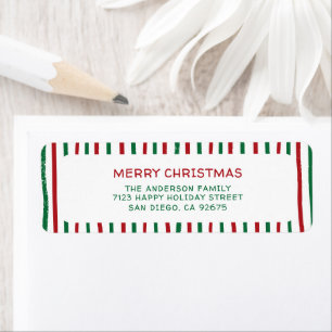 Hand Drawn Doodle Stripes Christmas Return Address Label