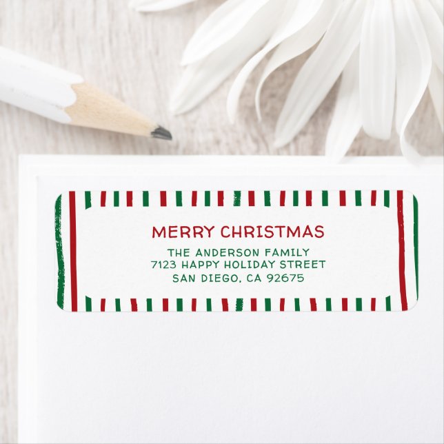 Hand Drawn Doodle Stripes Christmas Return Address Label (Insitu)