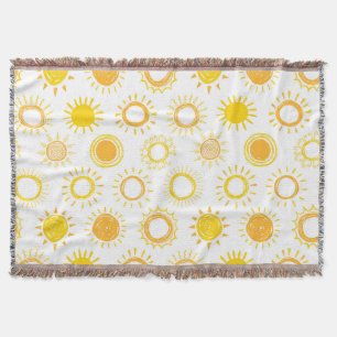 Hand Drawn Doodle Suns Pattern Throw Blanket