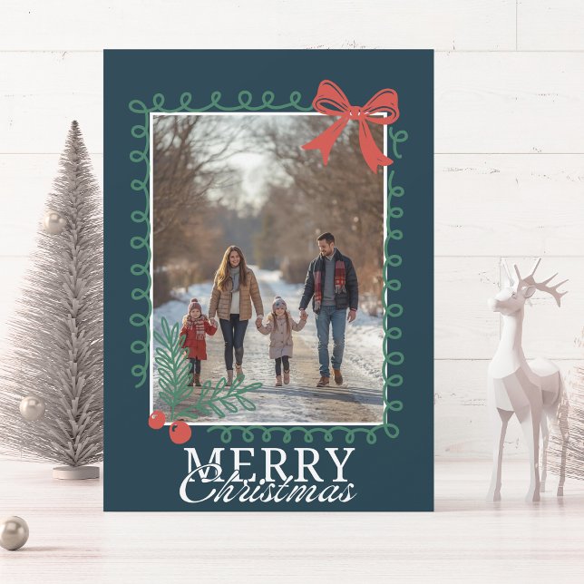 Hand-drawn doodle teal blue Merry Christmas  Holiday Card (Creator Uploaded)