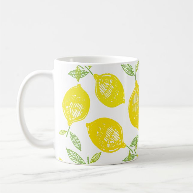 Hand drawn doodle tropical fruit pattern backgroun coffee mug (Left)