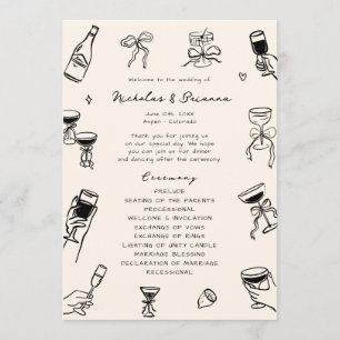 Hand Drawn Doodle Wedding Program
