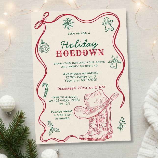 Hand Drawn Doodle Western Holiday Hoedown Party Invitation (Creator Uploaded)