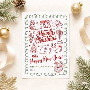 Hand Drawn Doodle Western Howdy Christmas Card