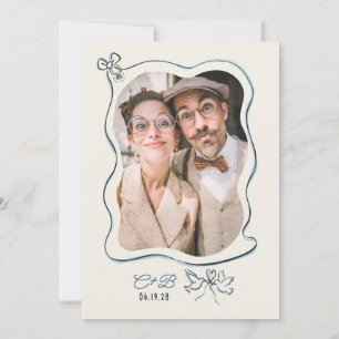 Hand Drawn Doodle Whimsical Engagement Party Photo Invitation