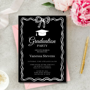Hand Drawn Doodles Classic Graduation Cap Party  Invitation